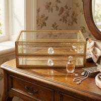 Vintage Jewelry Box with Drawers Transparent Glass Jewelry Box Compact Shockproof for Dresser