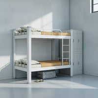 Metal Bunk Bed with Ladder Space-Saving Bunk Bed with Guardrails Sturdy for Students, Teens, Dormitory, Shared Bedroom, Hostel