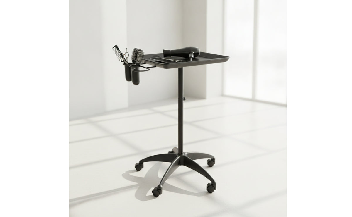 Salon Tray Stand Adjustable Height Salon Tray on Wheels Wheeled Hairdresser Trolley for Stylists, Hairdressers, Barbershop, Beauty Parlor