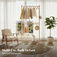 Large Capacity Floor Standing Clothes Rack Space-Saving Stand-Al Single Standing Clothes Rack Multi-Functional Stand-Al Single Standing Garment Organizer Heavy Duty for Students, Renters, Homeowners, Bedroom, Dorm Room, Entryway, Apartment