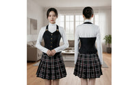 Pleated Cosplay Outfit with Vest Layered Cosplay Costume High-Neck School Outfit Sleeveless for Cosplayers