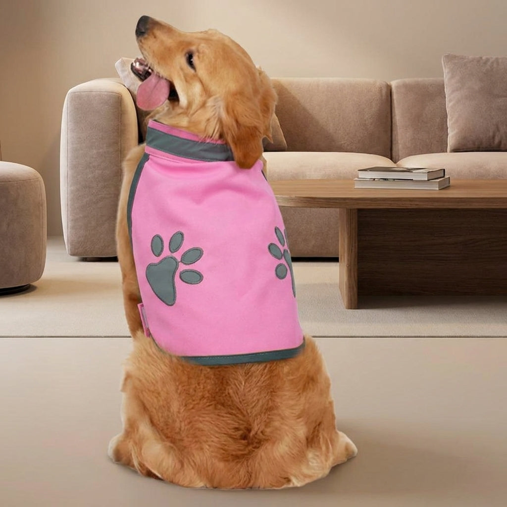 Dog Reflective Vest with Paw Print Dog Vest Design, Breathable Outdoor Polyester High Visibility Dog Vest for Golden Retriever and Husky Clothing
