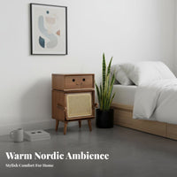 Robot-Shaped Side Table Rattan Drawer Front Multi-Compartment Side Cabinet