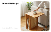 Wheeled Woven-Top End Table Japanese design Sofa Side cart Mobile Design Multi-Functional for Living Room, Entryway, Home Office
