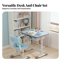 Kids Desk and Chair Set Height Adjustable Study Desk Rounded Corners children's Writing Table for Children, Girls, Classroom, Home, Bedroom