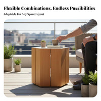 Round Slatted-Base Table Weather Resistant Outdoor Furnishing Transparent Top Modern Design for Homeowners, Patio, Balcony, Deck