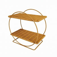 Rattan Shelf Rack Decorative Rectangular Stable 2 Tier Shelf for Washroom