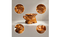 Solid Wood Elephant Statue with Tray | Carved, Elephant Figurine with Tray, for Tabletop