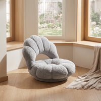 Scalloped Swivel Floor Chair Cushioned Floor Chair with Backrest Fuzzy Seat Low-Sitting for Adults, Teens, Reading Nook, Bedroom, Living Room, Small Apartments