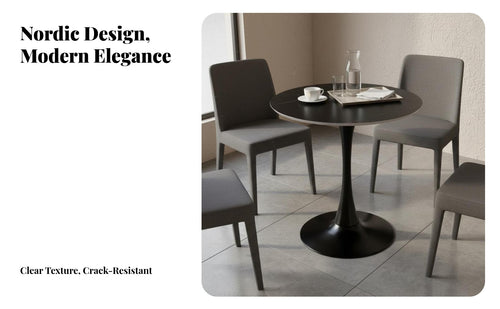 5 Pieces Nordic Design Round Sintered St a Dining Table Scratch Resistant Round Dining Table Set Easy to Clean Household Furniture Space-Saving for Business Owners, Apartment Dwellers, Reception Area, Balcony, Office, Breakfast Nook