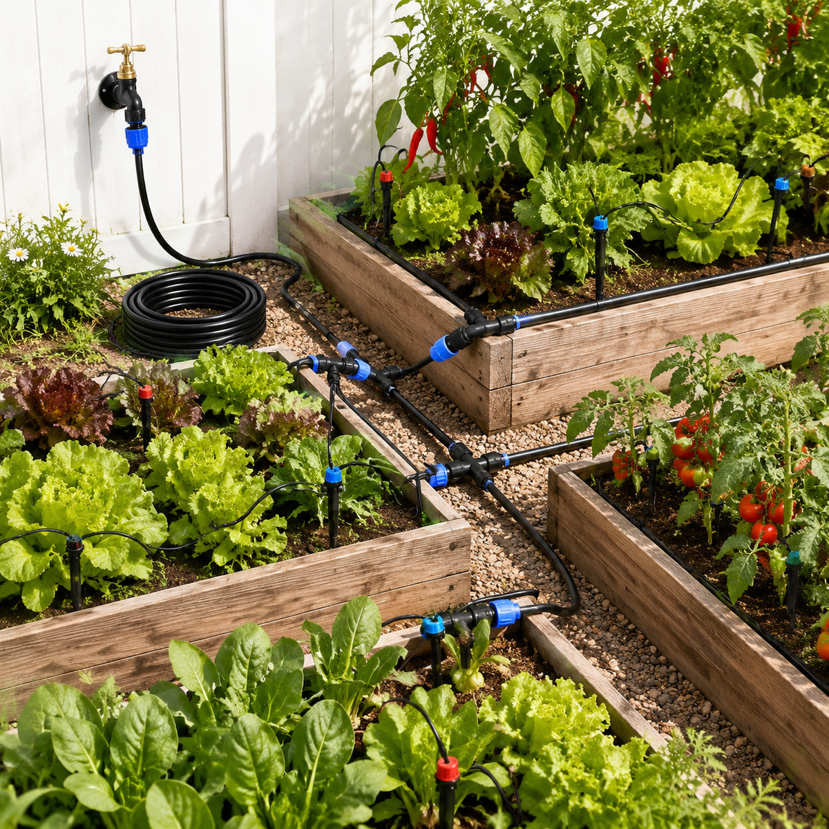 Automatic Drip Irrigation System Kit, 10.05m Black Micro Drip Irrigation System, Quick Connect Plant Watering Devices for Garden