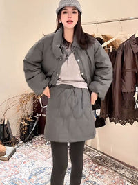 欧货大码休闲羽绒服套装女冬2025新款白鸭绒短款外套半身裙两件套