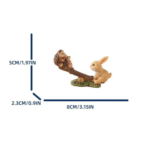 Rabbit and Hedgehog Seesaw Figurine Detailed Craftsmanship for Balcony, Office
