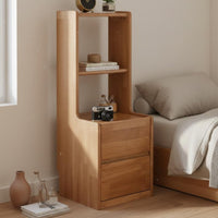 Nightstand with Drawers Narrow Bedside Shelf Unit Rubberwood Construction with Two Shelves and Storage Drawers Suitable for Bedroom Office Hallway Parents Room