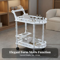 New Chinese Design Rolling Tea Cart Solid Wood Pillars 2-Tier Serving Trolley Multipurpose 2 Tier Serving Trolley Push Handle for Salon Professionals, Restaurant Employees, Party Hosts, Hotel, Dining Room, Kitchen, Parties