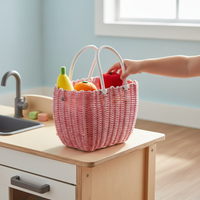 Plastic Woven Storage Basket with Handle for Shopping, Picnics, and Organization