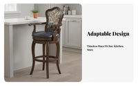 rotate Counter Stool with Backrest Vintage Design Bar Chair Upholstered Seat Built-in Footrest for Restaurant, Cafe, Dining Room