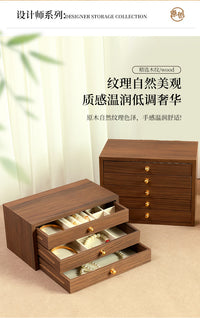 Walnut Wood Multifunctional Jewelry Storage Box with Striped Pattern