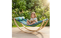 Rocking Hammock with Stand Striped Wooden Hammock Swing Curved Rocking Swing Chair for Kids, Young Children, Playroom, Balcony, Nursery