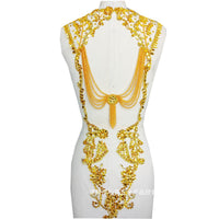 Shiny Silver and Gold Handmade Heavy Beaded Embroidery Rhinestone Applique Patch for Crafts