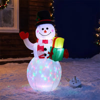 Multicolor Inflatable Snowman with Gift Boxes Outdoor Christmas Inflatable Snowman Illuminated Lawn Decoration Light-up for Yard, Patio