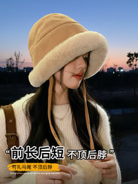 大头围毛绒帽子女款2025新款冬季保暖防寒雷锋帽加绒加厚护耳盆帽