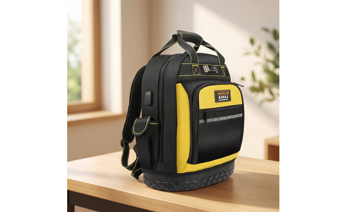 Wear-Resistant Tool Backpack with Hard Bottom Heavy-Duty Tool Backpack with Molded Base Large-Capacity Work Pack with Pockets Long-Lasting for Electricians