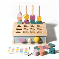 Wooden Shape-Sorting Box Drawer Shape Sorter Lacing Beads Easy to Grasp Wooden Educational Box