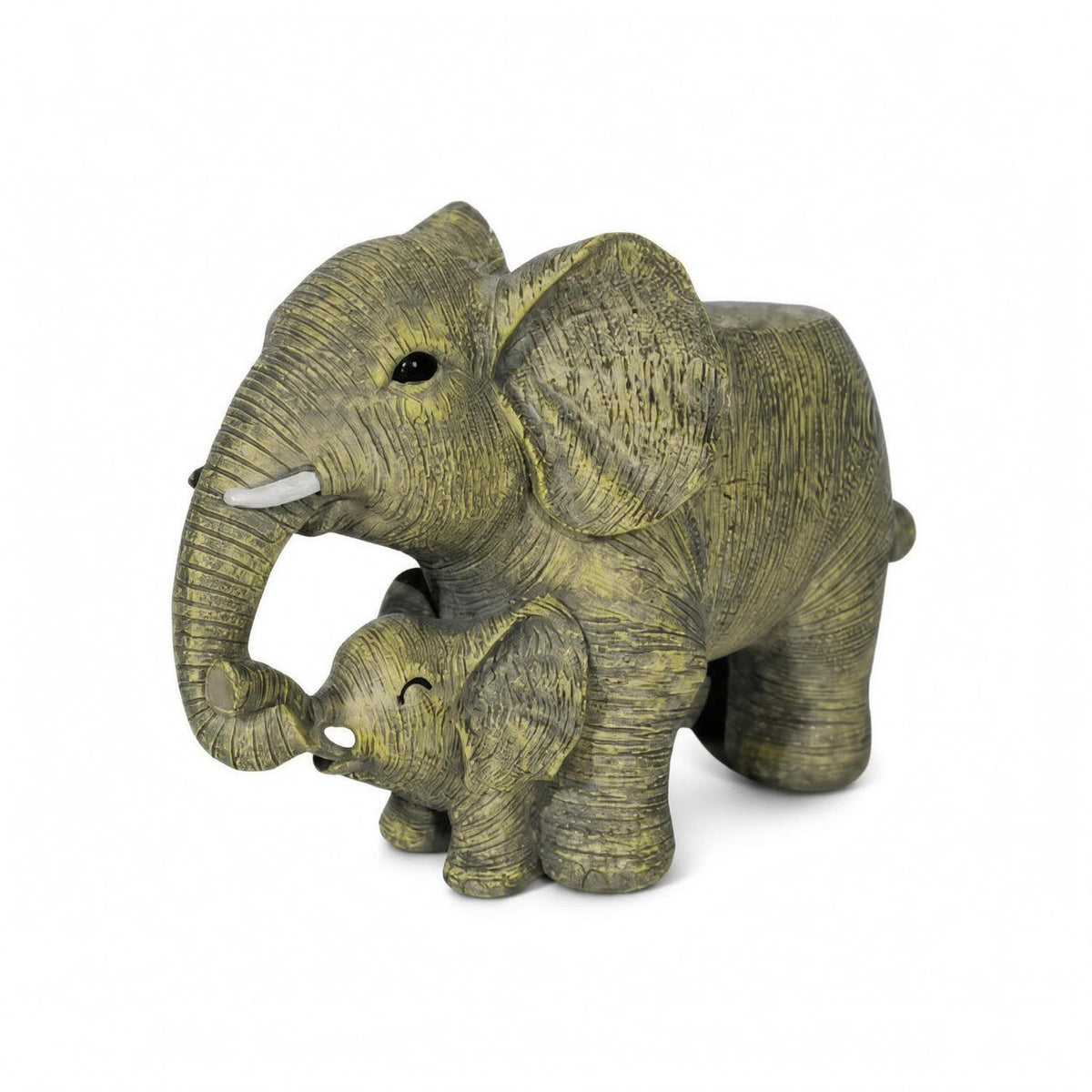 Resin Elephant Planter Carved Detail Outdoor Ornament White Tusks for Patio
