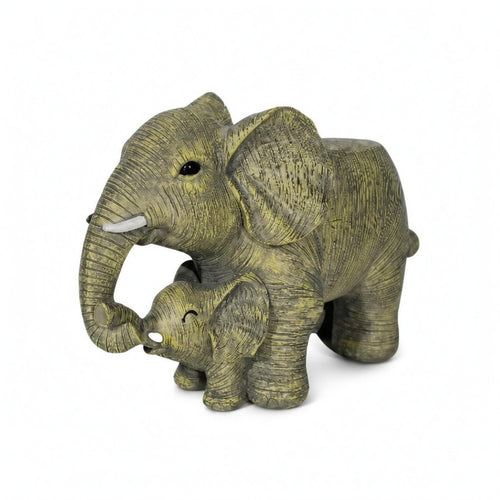 Resin Elephant Planter Carved Detail Outdoor Ornament White Tusks for Patio