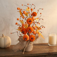 Fake Pumpkin Fruit Branch Shapable Branches Maple Leaf Pumpkin Branch Flexible Wire Autumn Stem Spray for Tabletop
