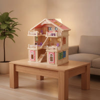 Wooden Dollhouse Freestanding 3-Story Dollhouse Pretend Play Playhouse for Playroom