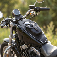 Streamlined Motorcycle Fuel Tank Bag Studded Fuel Tank Bag with Buckle Strap-on Quick-Access for Cruiser Riders