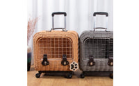 Wicker Feline Carrier Woven Pet Trolley Case Easy to Clean for Airline