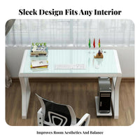 Reinforced Glass Computer Desk Anti-Slip Foot Pads Study Writing Desk Scratch Resistant Workstation Table for Esports Participants, Remote Workers