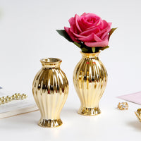 Gold European Embossed Ceramic Small Vase for Tabletop