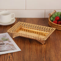 Ornate Metal Tray Golden Finish Ornate Tray Openwork for Tabletop Display