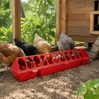 Poultry Feeder, For Chickens, Ducks, Geese, Red, Plastic, Rectangular, Dual-Sided Feeder, Prevents Feed Spilling on Ground, Poultry Farming Equipment