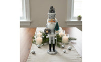Solid Wood 42cm Wooden Nutcracker Artisan-Made Silver Glitter Nutcracker Holiday Decoration for Collectors, Mantelpiece, Home Decor, Tabletop