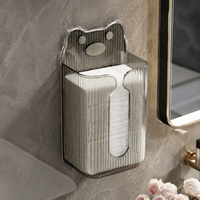 Transparent Wall-Mounted Tissue Dispenser, Self-Adhesive No Drilling Required, For Facial Tissues Up To 12x9.5cm, Modern Plastic Dispenser