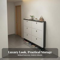 Footwear Storage Unit Thin Design Tipping Drawer Shoe Cabinet Large Capacity Engineered Wood Suitable for Apartment Dwellers Homeowners Hallway Living Room