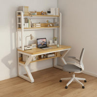 Writing Desk with Bookshelf and Pegboard Multi-Layer Storage Complete Workstation Desk K-Shaped Steel Frame Home Furniture for Students