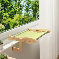 Hanging Cat Bed Window Cat Bed Balcony Cat Bed Cat Hammock, Foldable Wood Frame with Woven Mat, Space Saving Perch for Indoor Cats Balcony Patio