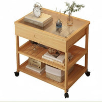Rolling Nightstand with Drawer Rounded Corners Multi-Tier Rolling Cart