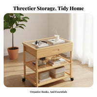 Rolling Nightstand with Drawer Rounded Corners Multi-Tier Rolling Cart