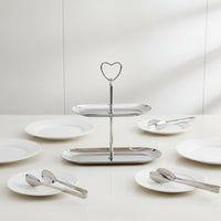 Serving Stand with Heart Handle Stainless Steel Two-Tier Serving Stand Metal Tiered Tray for Hosts, Afternoon Tea, Cafes