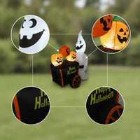 Ghost with Pumpkin Cart Lighted Ghost with Pumpkins in Cart Yard Decoration Waterproof Long-Lasting for Lawn, Garden