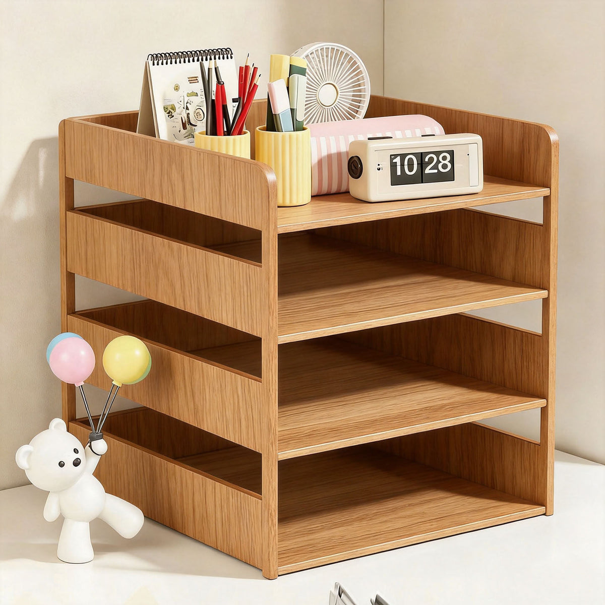Multi-Layer Metal Book Stand for Desk, Student Textbook Organizer and Stationery Rack
