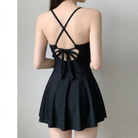 Swimsuit for Women, One-Piece Swimming Costume with Skirt & Long Sleeves for Sun Protection, Polyester One Piece for Water Sports