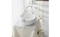 White Lace Flower Girl Basket Ribbon Bow Party Decor Handmade for Children
